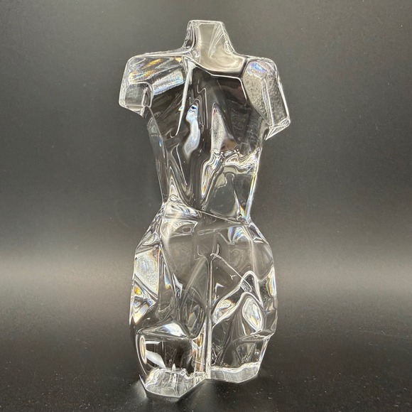 Daum Crystal Athena Torso Sculpture Faceted Modernist Art Glass Paperweight - Picture 4 of 11